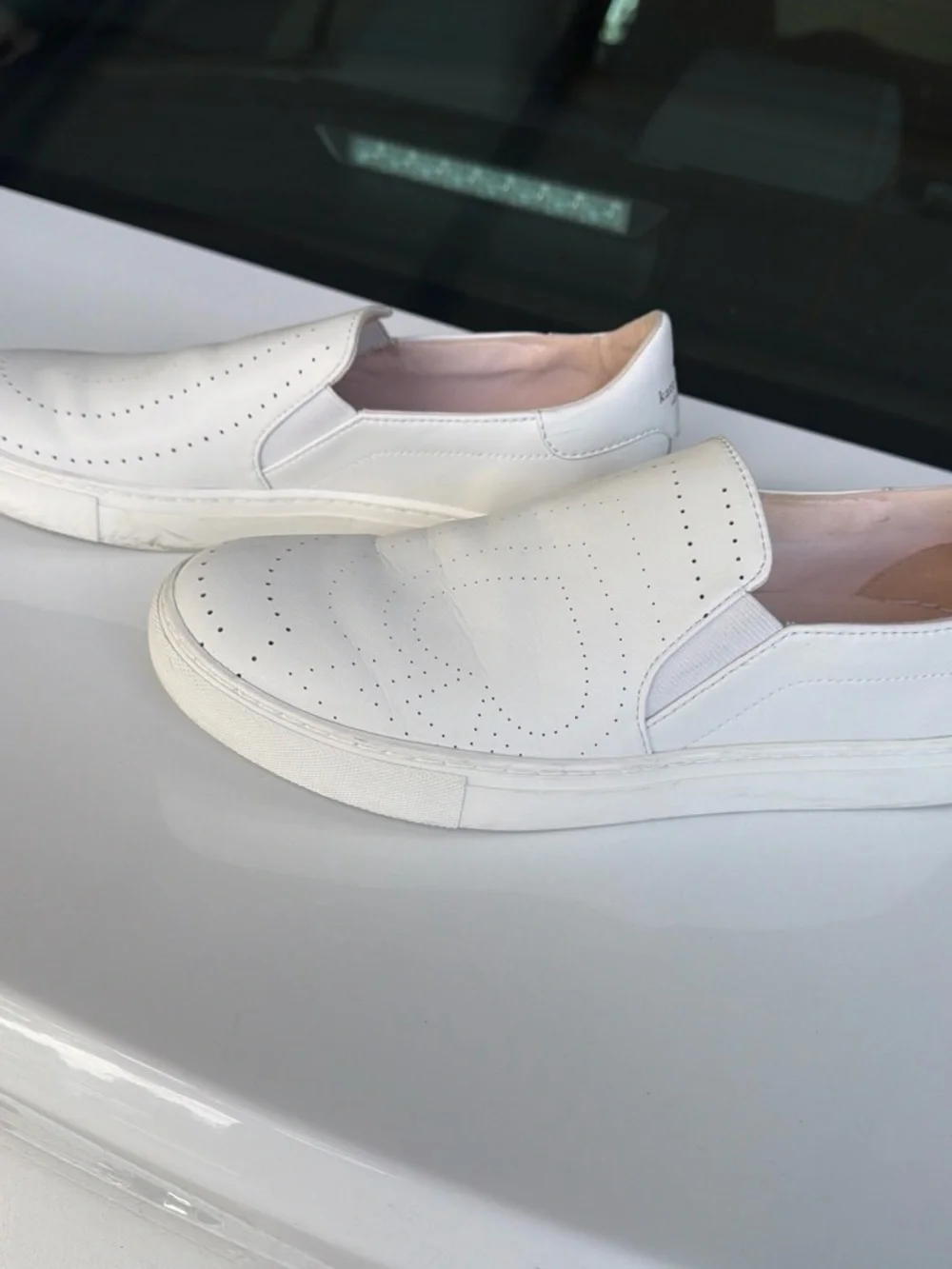 kate spade White Perforated Leather Slip-On Sneakers